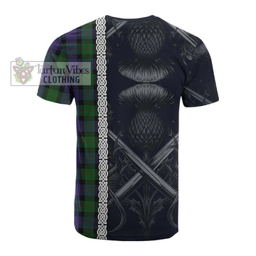 Blair Tartan Cotton T-shirt with Family Crest Cross Sword Thistle Celtic Vibes