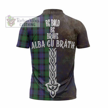 Blair Tartan Family Crest Zipper Polo Shirt Alba Gu Brath Be Brave Lion Ancient Style - Tartan Vibes Clothing