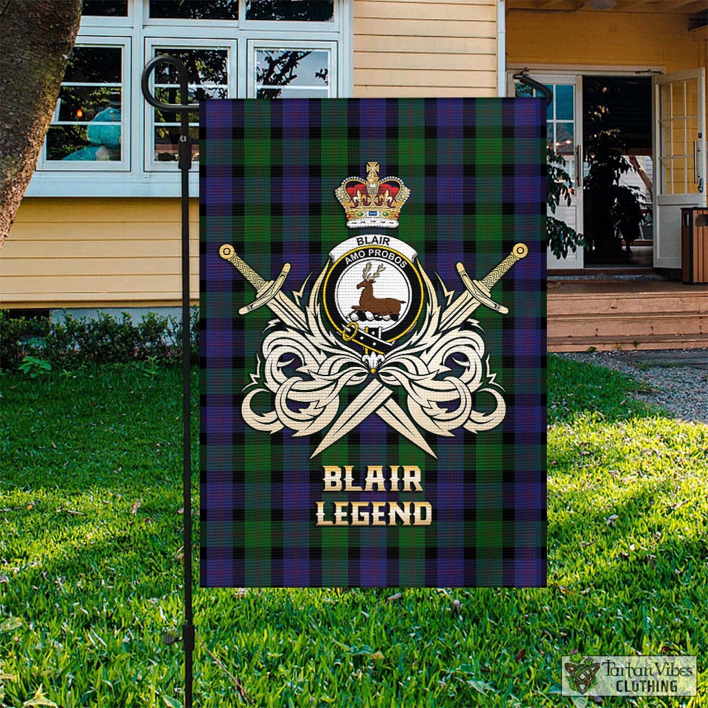 Tartan Vibes Clothing Blair Tartan Flag with Clan Crest and the Golden Sword of Courageous Legacy