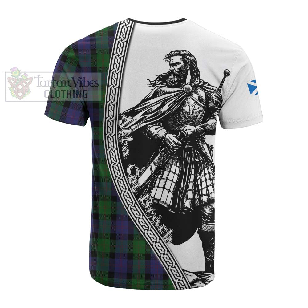 Blair Tartan Clan Crest Cotton T-shirt with Highlander Warrior Celtic Style