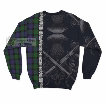 Blair Tartan Sweatshirt with Family Crest Cross Sword Thistle Celtic Vibes