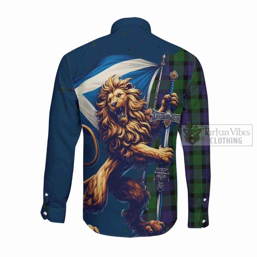 Tartan Vibes Clothing Blair Tartan Family Crest Long Sleeve Button Shirt with Scottish Majestic Lion