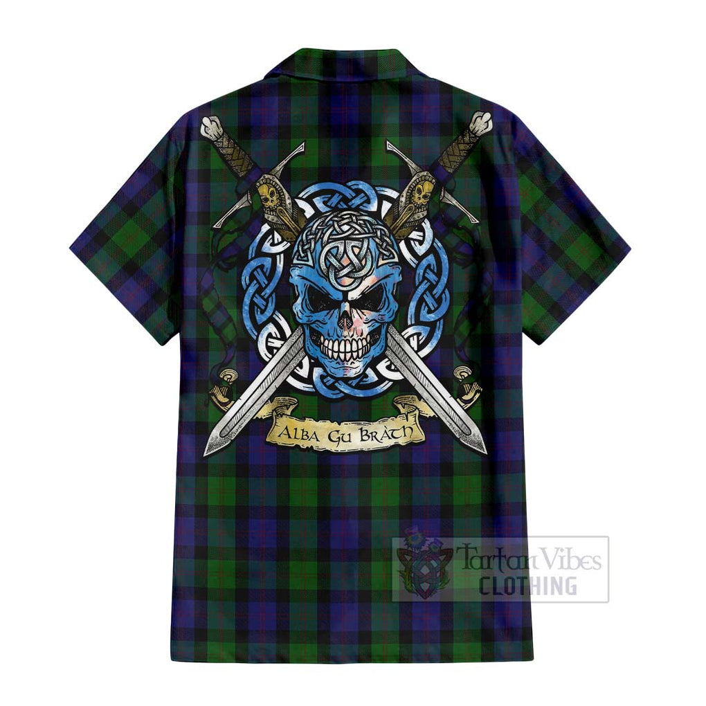 Tartan Vibes Clothing Blair Tartan Short Sleeve Button Shirt with Family Crest Celtic Skull Style