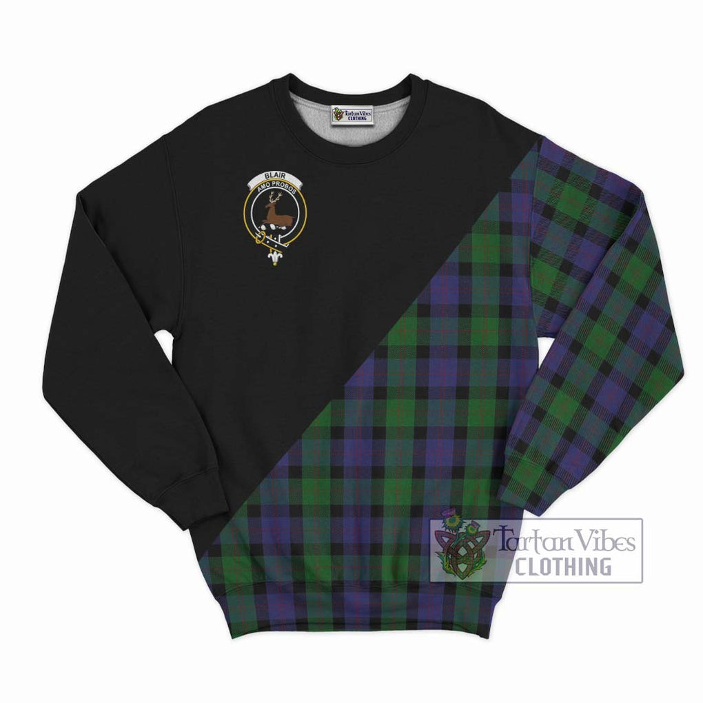 Blair Tartan Sweatshirt with Family Crest and Military Logo Style - Tartanvibesclothing Shop