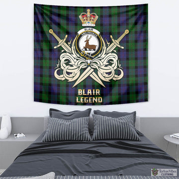 Blair Tartan Tapestry with Clan Crest and the Golden Sword of Courageous Legacy