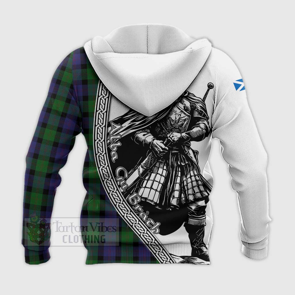 Tartan Vibes Clothing Blair Tartan Clan Crest Knitted Hoodie with Highlander Warrior Celtic Style