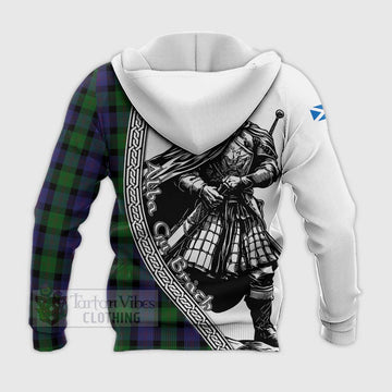 Blair Tartan Clan Crest Knitted Hoodie with Highlander Warrior Celtic Style