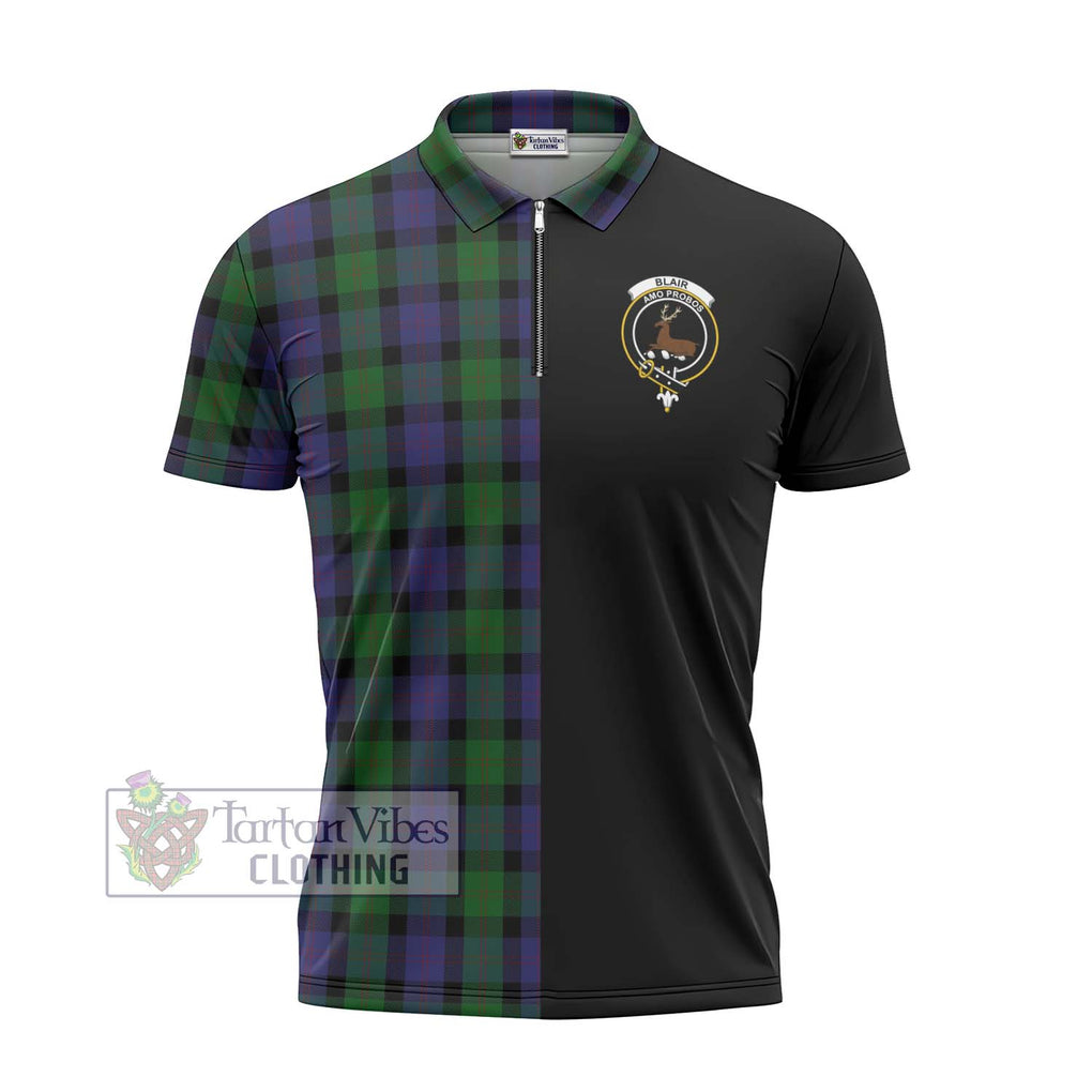 Blair Tartan Zipper Polo Shirt with Family Crest and Half Of Me Style - Tartanvibesclothing Shop