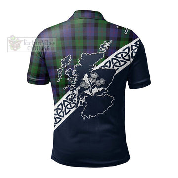 Blair Tartan Polo Shirt Featuring Thistle and Scotland Map