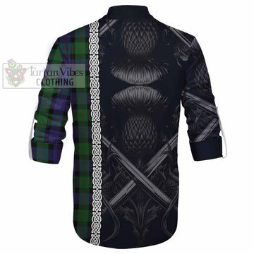 Blair Tartan Ghillie Kilt Shirt with Family Crest Cross Sword Thistle Celtic Vibes