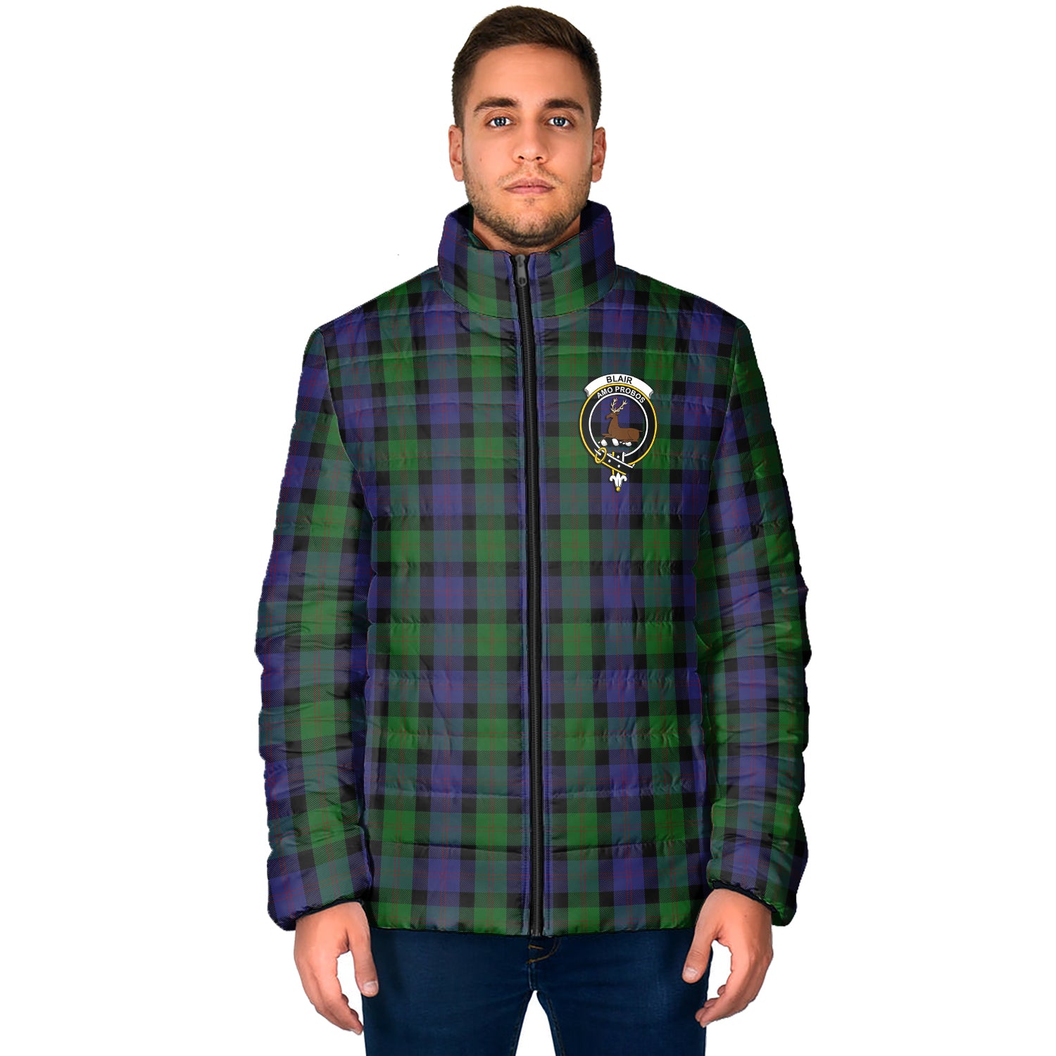 Blair Tartan Padded Jacket with Family Crest - Tartan Vibes Clothing