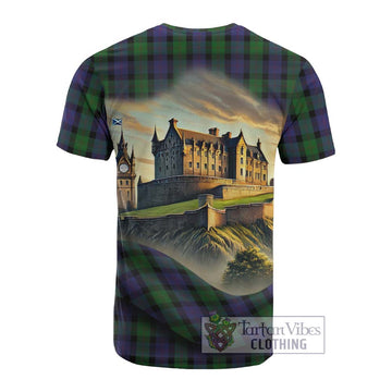 Blair Tartan Family Crest Cotton T-shirt with Scottish Ancient Castle Style - Tartan Vibes Clothing