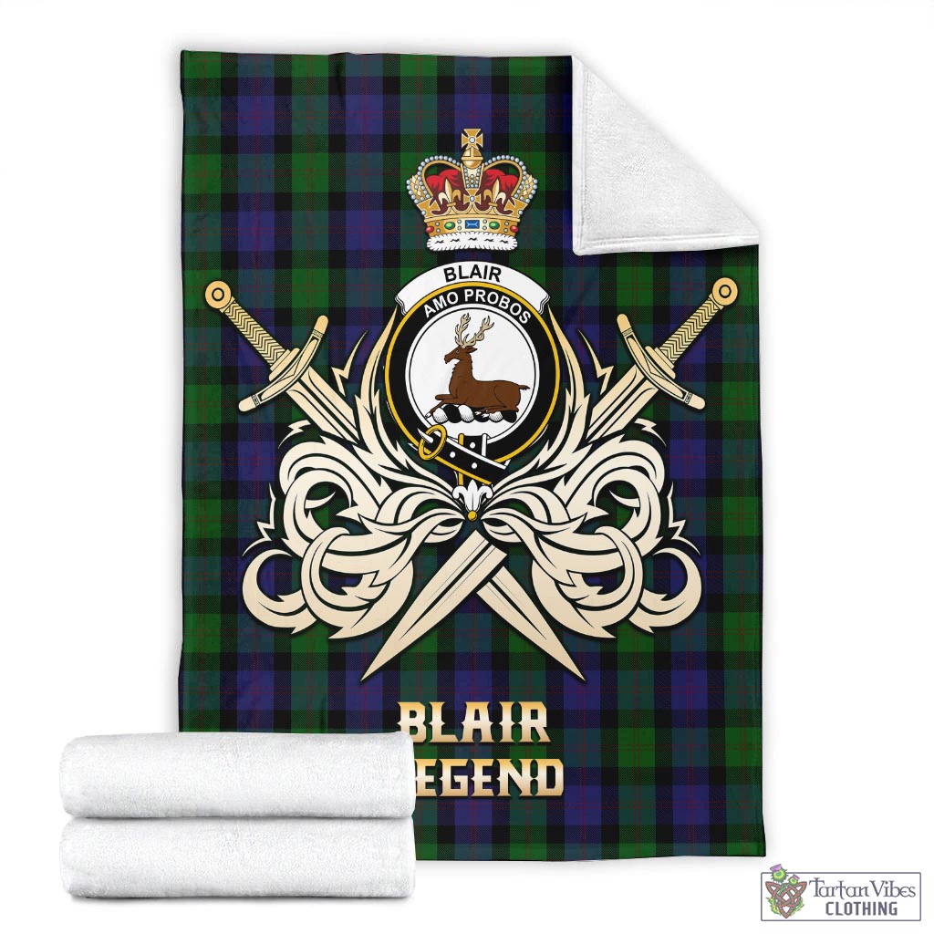 Tartan Vibes Clothing Blair Tartan Blanket with Clan Crest and the Golden Sword of Courageous Legacy