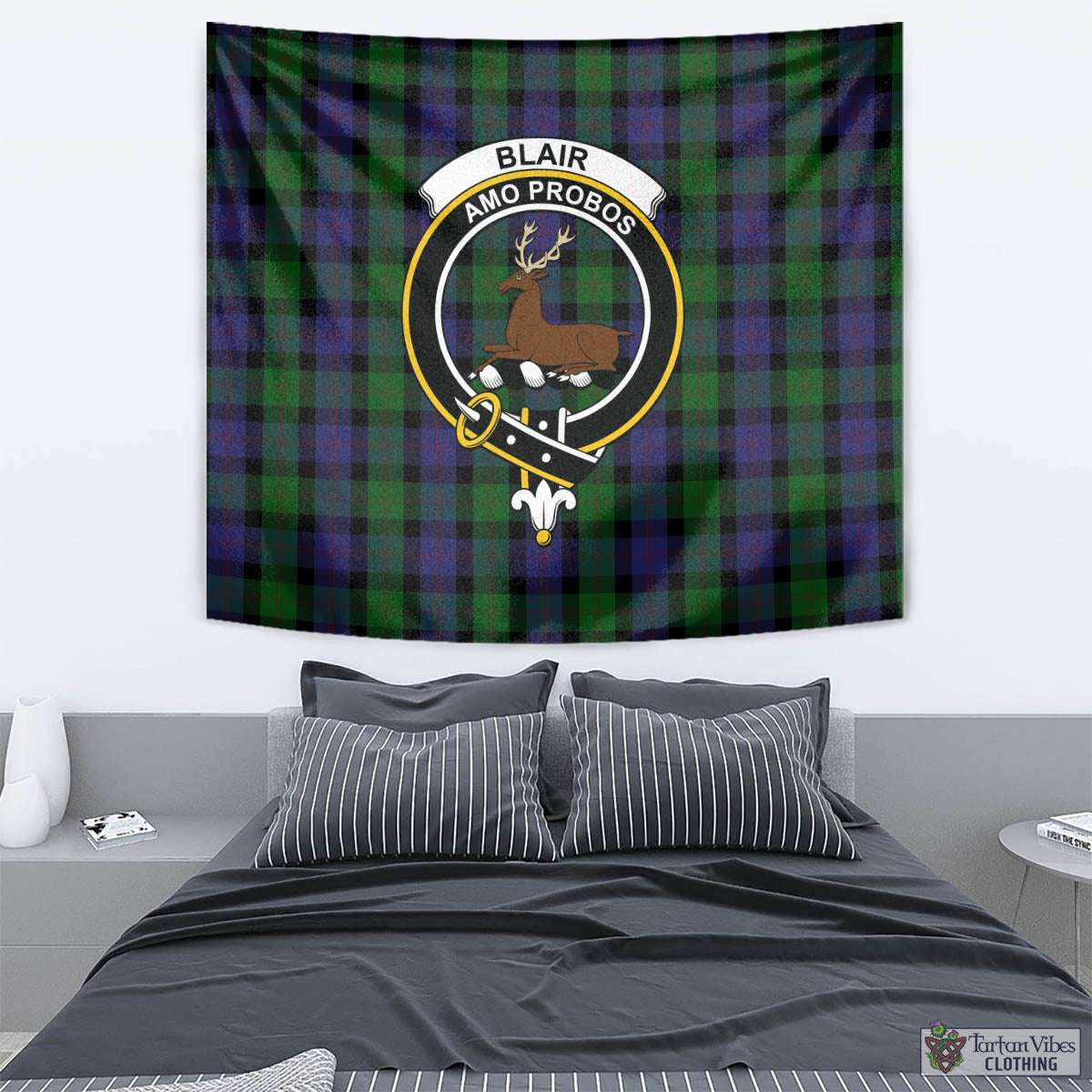 Tartan Vibes Clothing Blair Tartan Tapestry Wall Hanging and Home Decor for Room with Family Crest