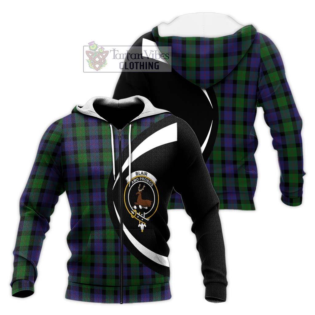 Blair Tartan Knitted Hoodie with Family Crest Circle Style Unisex Knitted Zip Hoodie - Tartan Vibes Clothing