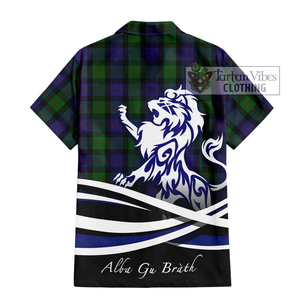 Blair Tartan Short Sleeve Button Shirt with Alba Gu Brath Regal Lion Emblem - Tartanvibesclothing Shop