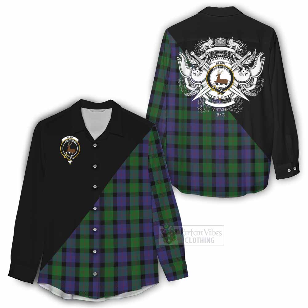 Tartan Vibes Clothing Blair Tartan Women's Casual Shirt with Family Crest and Military Logo Style