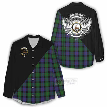 Blair Tartan Women's Casual Shirt with Family Crest and Military Logo Style