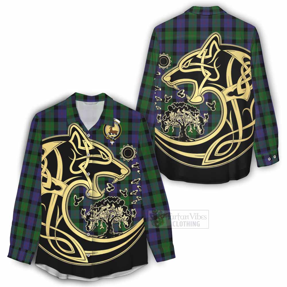 Tartan Vibes Clothing Blair Tartan Women's Casual Shirt with Family Crest Celtic Wolf Style