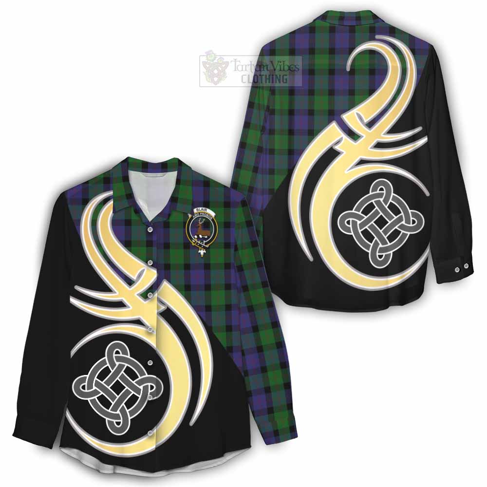 Tartan Vibes Clothing Blair Tartan Women's Casual Shirt with Family Crest and Celtic Symbol Style