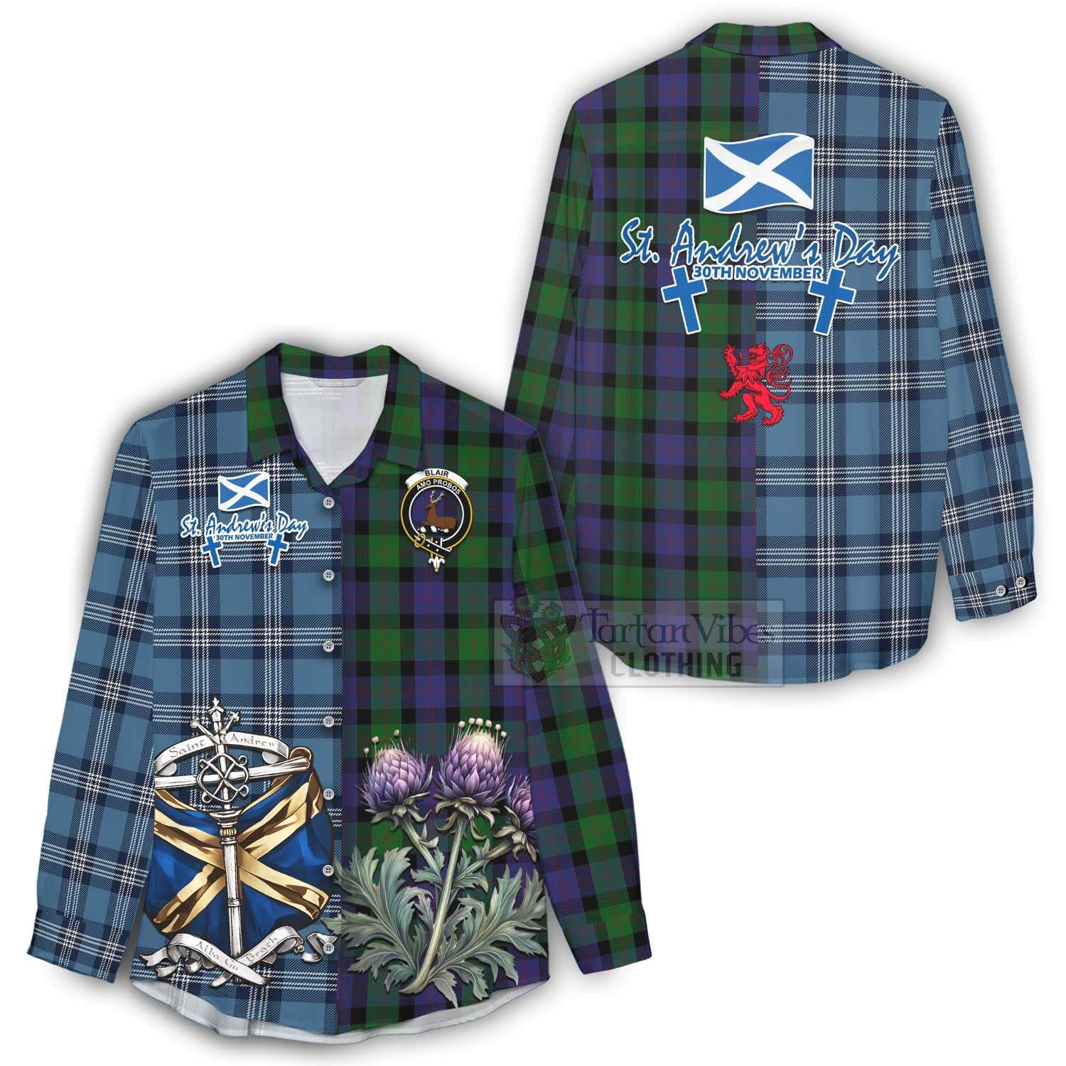 Tartan Vibes Clothing Blair Tartan Women's Casual Shirt Happy St. Andrew's Day Half Tartan Style