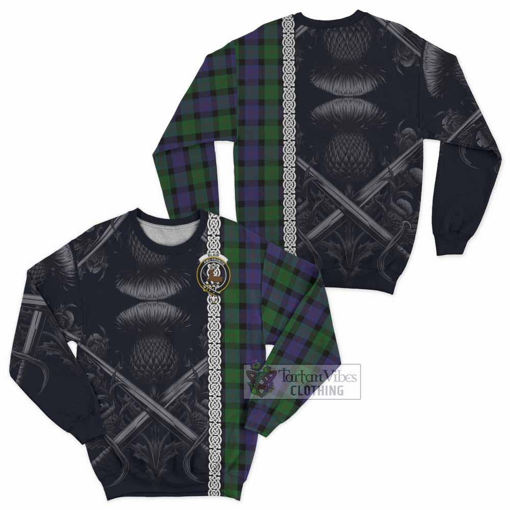 Tartan Vibes Clothing Blair Tartan Sweatshirt with Family Crest Cross Sword Thistle Celtic Vibes