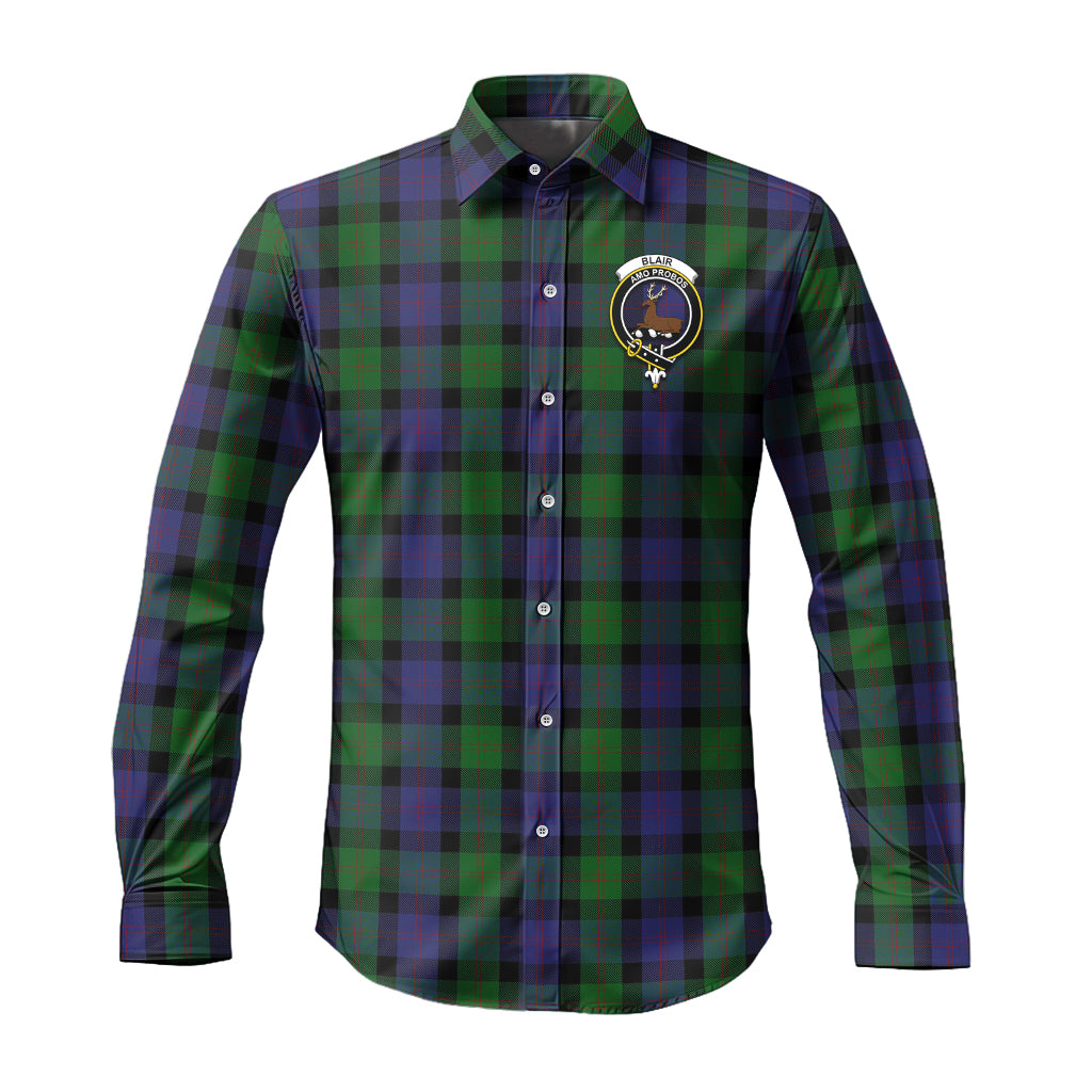 Blair Tartan Long Sleeve Button Up Shirt with Family Crest - Tartanvibesclothing