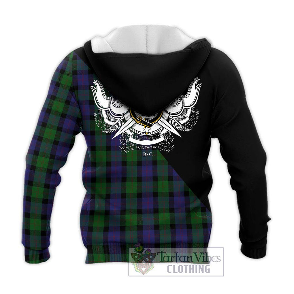 Blair Tartan Knitted Hoodie with Family Crest and Military Logo Style - Tartanvibesclothing Shop