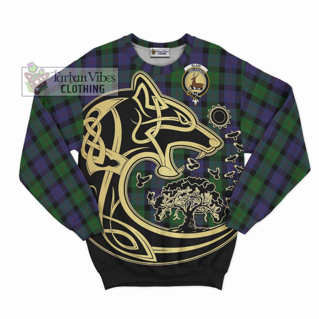 Blair Tartan Sweatshirt with Family Crest Celtic Wolf Style - Tartan Vibes Clothing