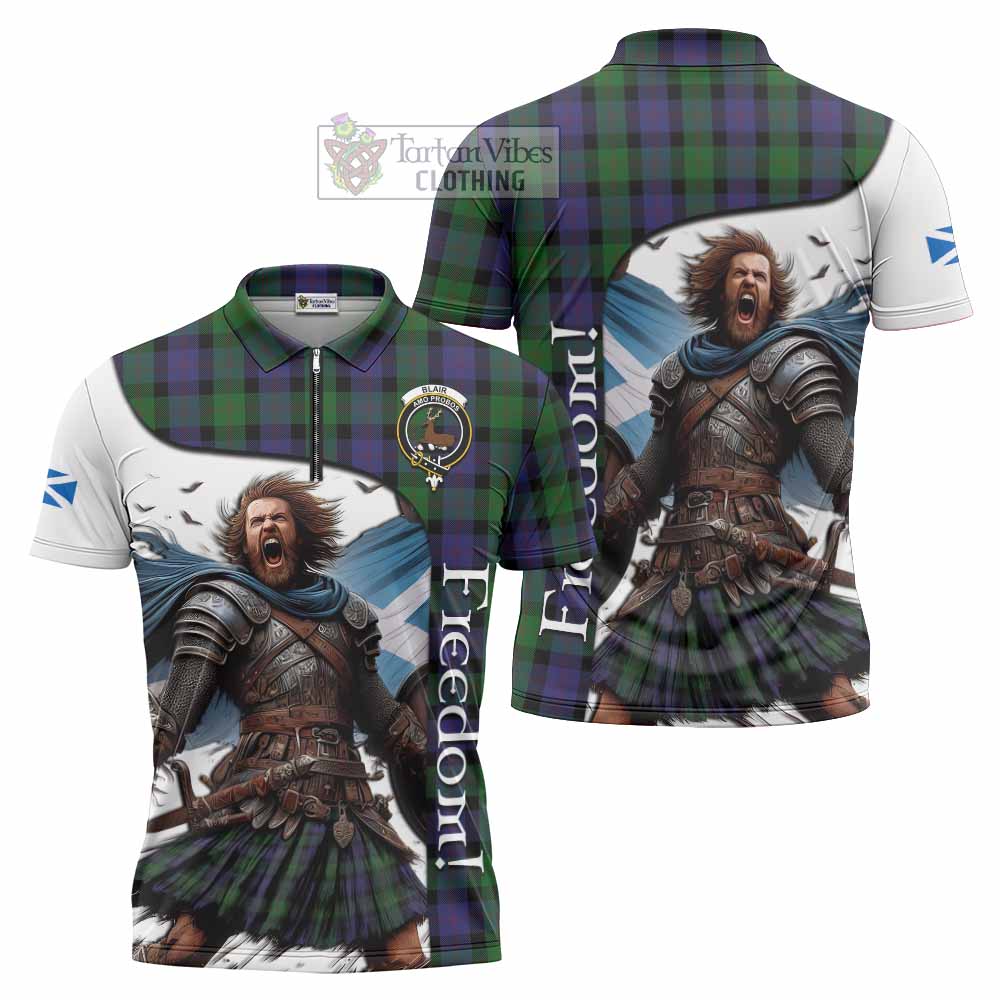 Tartan Vibes Clothing Blair Crest Tartan Zipper Polo Shirt Inspired by the Freedom of Scottish Warrior