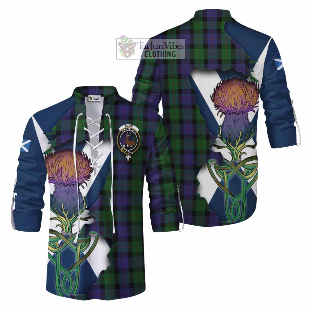 Blair Tartan Family Crest Ghillie Kilt Shirt Scottish Thistle Celtic Inspired - Tartan Vibes Clothing