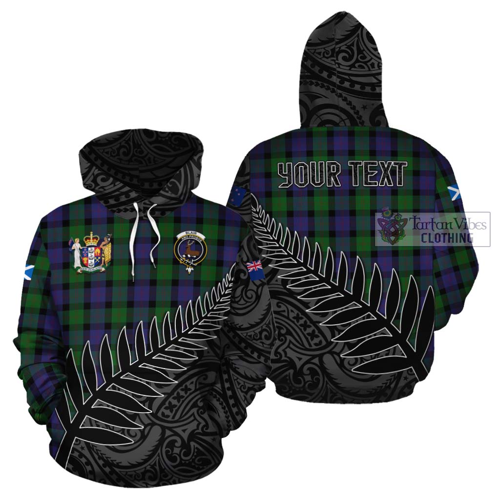 Tartan Vibes Clothing Blair Crest Tartan Cotton Hoodie with New Zealand Silver Fern Half Style