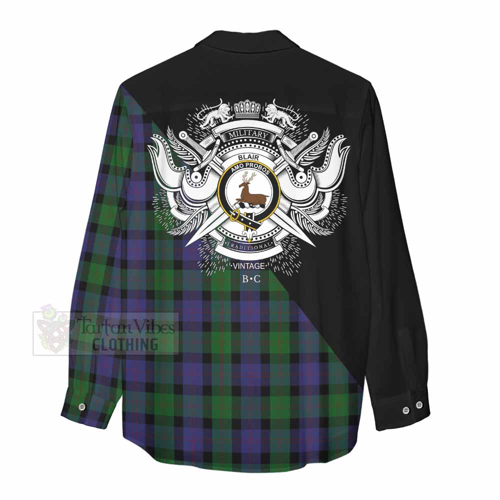 Tartan Vibes Clothing Blair Tartan Women's Casual Shirt with Family Crest and Military Logo Style