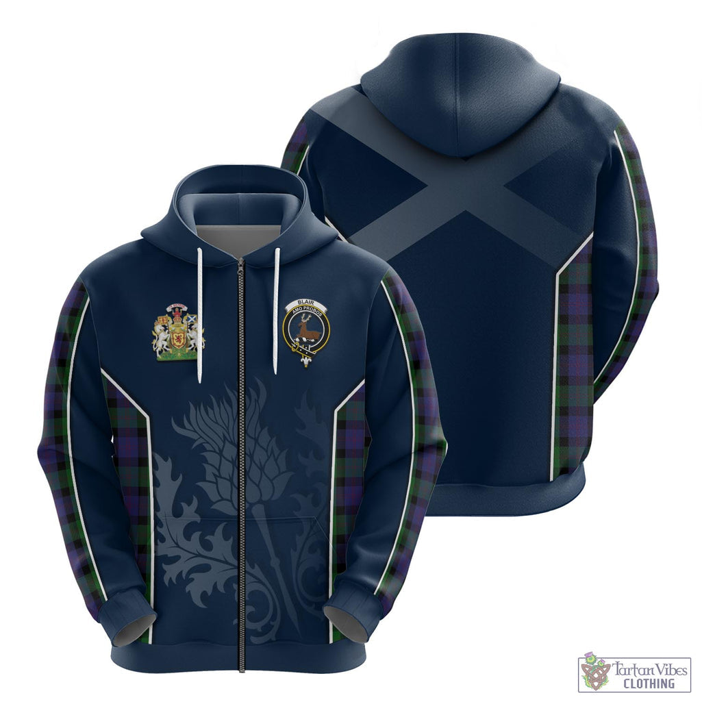 Tartan Vibes Clothing Blair Tartan Hoodie with Family Crest and Scottish Thistle Vibes Sport Style