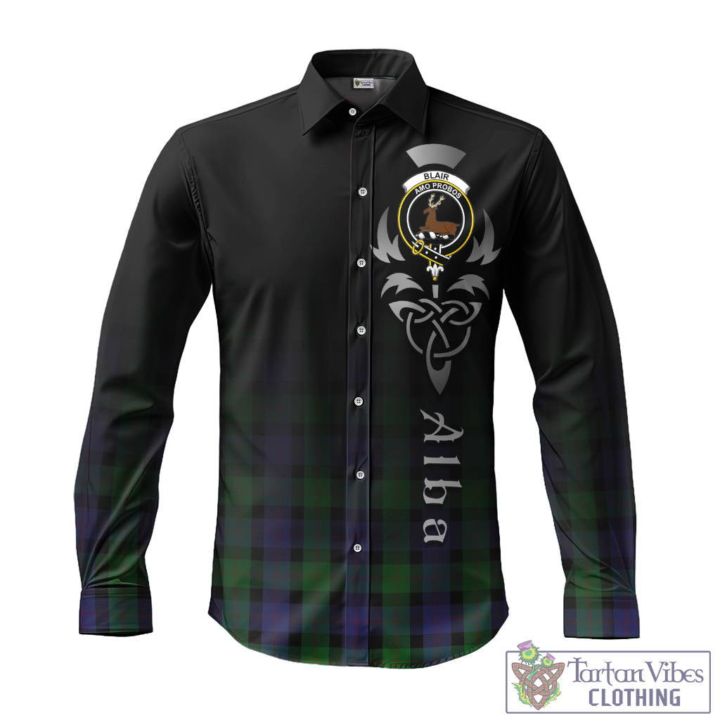 Tartan Vibes Clothing Blair Tartan Long Sleeve Button Up Featuring Alba Gu Brath Family Crest Celtic Inspired