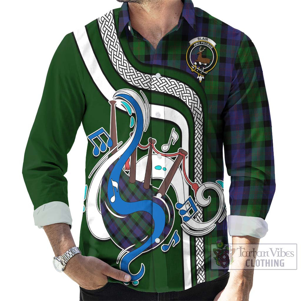 Blair Tartan Long Sleeve Button Shirt with Epic Bagpipe Style - Tartanvibesclothing Shop