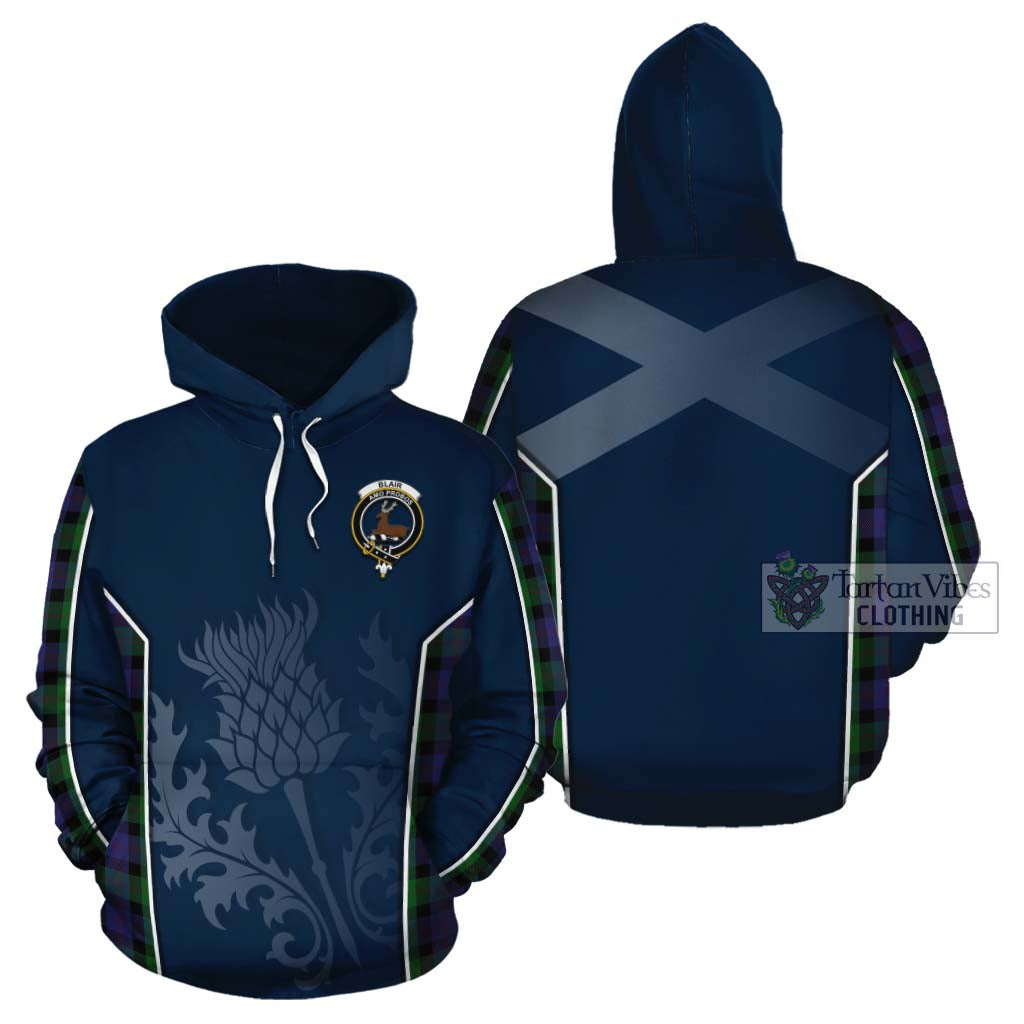 Tartan Vibes Clothing Blair Tartan Cotton Hoodie with Family Crest and Scottish Thistle Vibes Sport Style