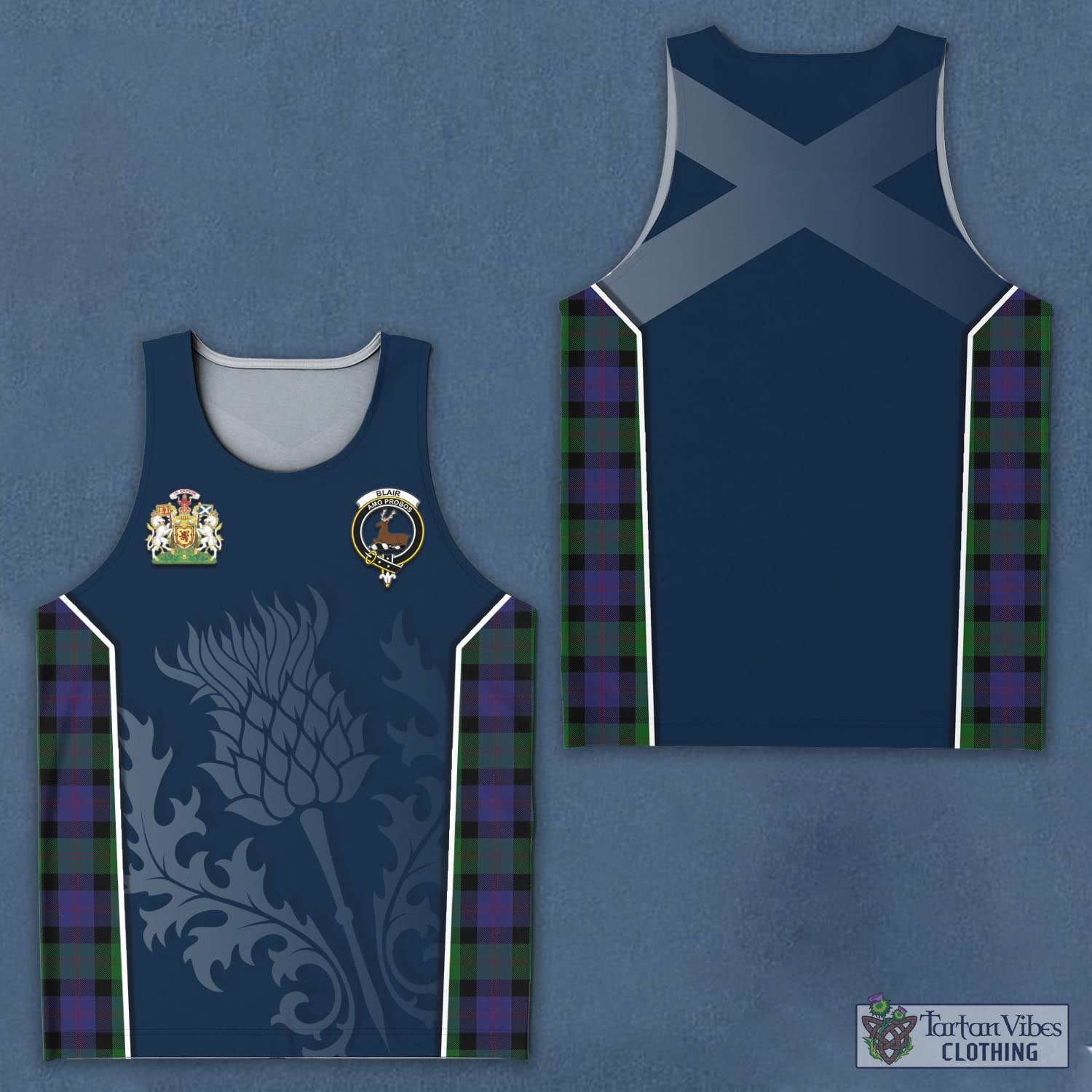 Tartan Vibes Clothing Blair Tartan Men's Tanks Top with Family Crest and Scottish Thistle Vibes Sport Style