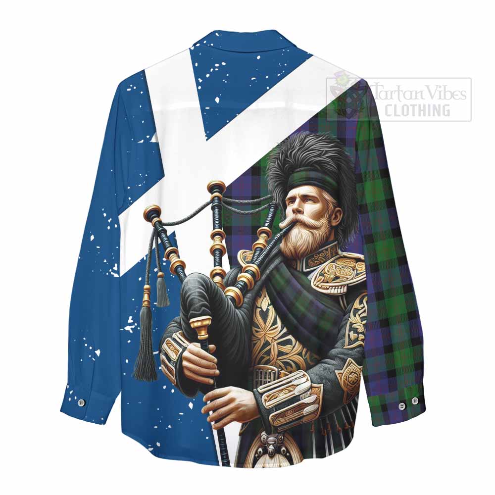 Tartan Vibes Clothing Blair Tartan Women's Casual Shirt with Family Crest Scottish Bagpiper Vibes