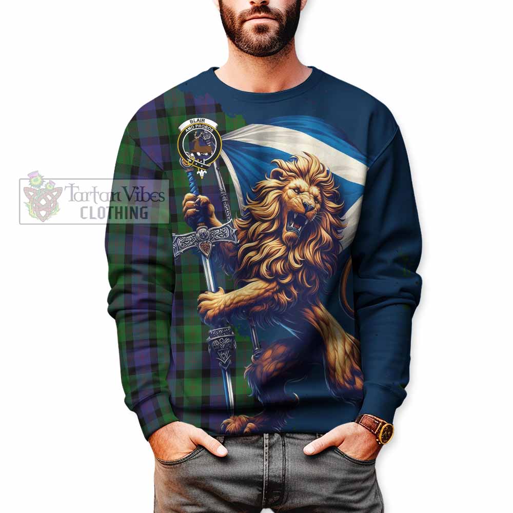 Tartan Vibes Clothing Blair Tartan Family Crest Sweatshirt with Scottish Majestic Lion