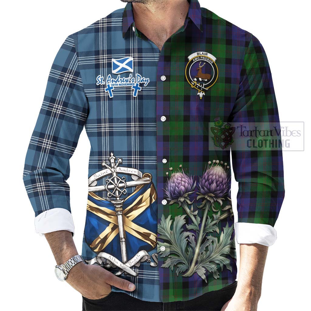 Tartan Vibes Clothing Blair Tartan Long Sleeve Button Shirt Happy St. Andrew's Day Half Tartan Style