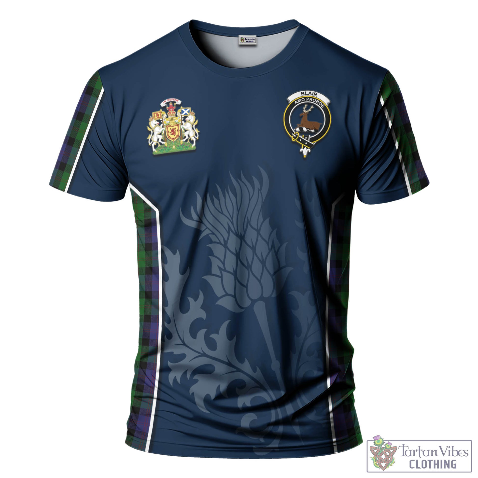 Tartan Vibes Clothing Blair Tartan T-Shirt with Family Crest and Scottish Thistle Vibes Sport Style