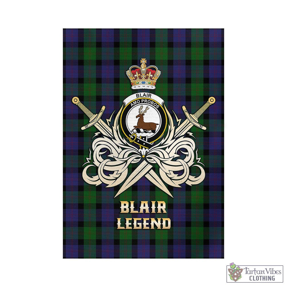 Tartan Vibes Clothing Blair Tartan Flag with Clan Crest and the Golden Sword of Courageous Legacy