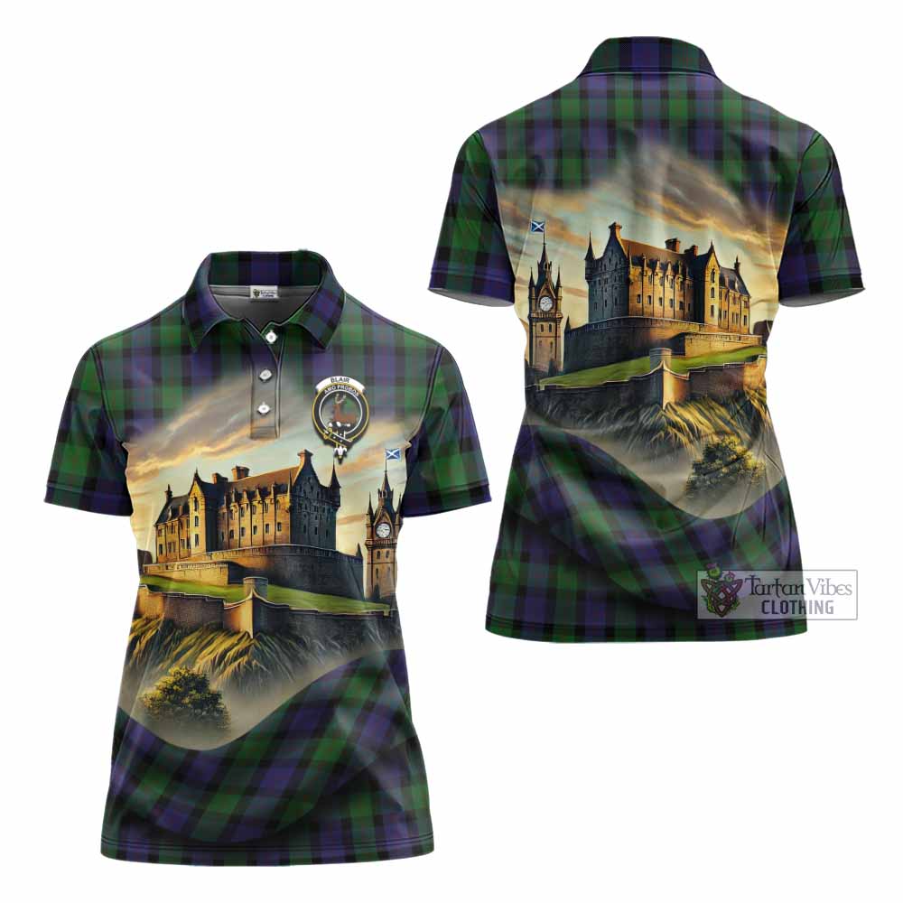 Blair Tartan Family Crest Women's Polo Shirt with Scottish Ancient Castle Style - Tartan Vibes Clothing