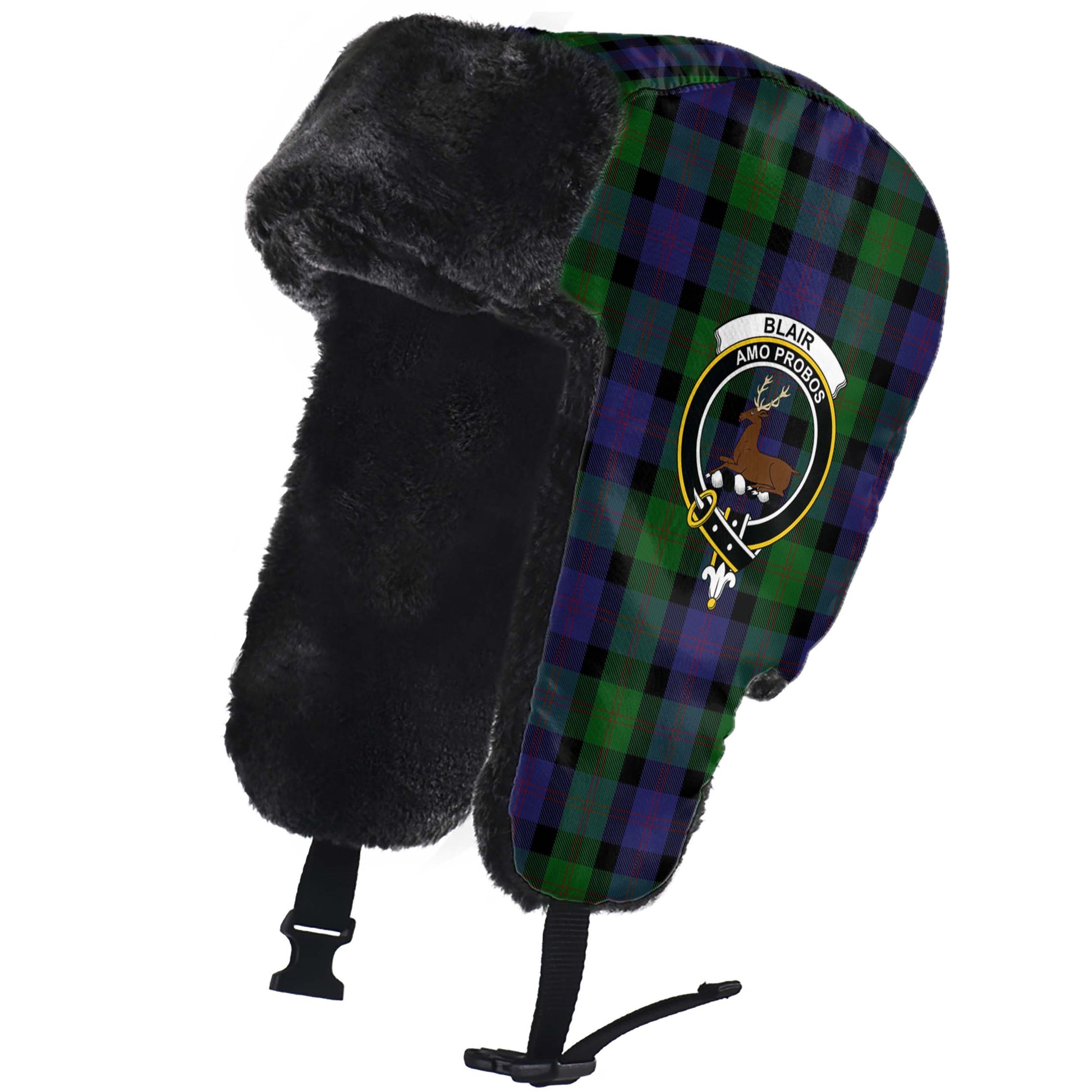 Blair Tartan Winter Trapper Hat with Family Crest - Tartanvibesclothing