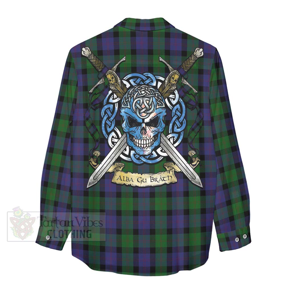 Tartan Vibes Clothing Blair Tartan Women's Casual Shirt with Family Crest Celtic Skull Style