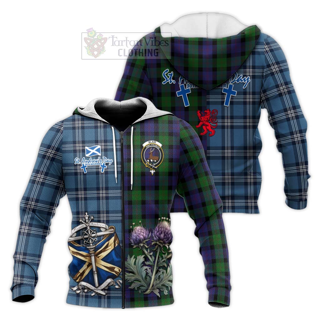 Tartan Vibes Clothing Blair Tartan Knitted Hoodie Happy St. Andrew's Day Half Tartan Style