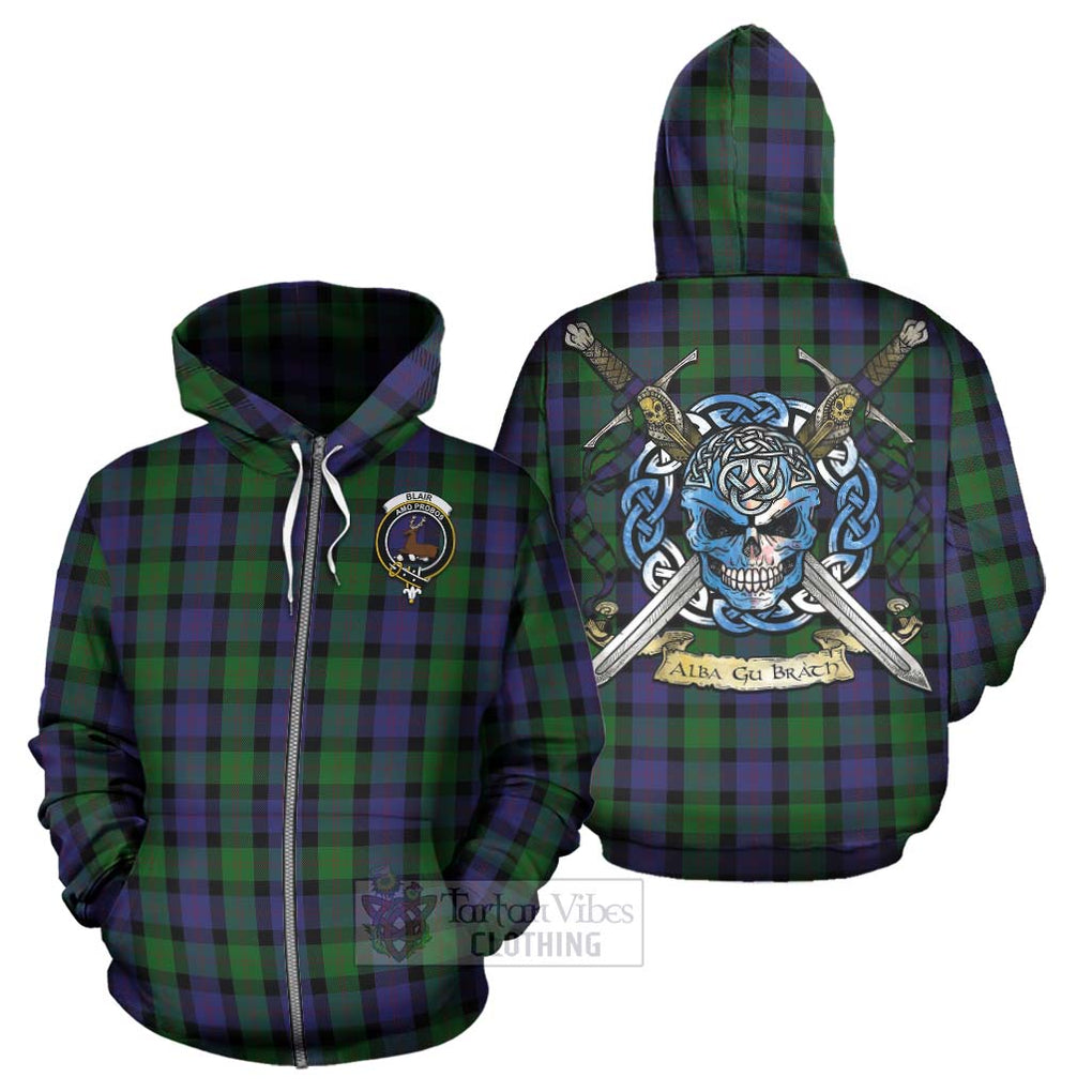 Tartan Vibes Clothing Blair Tartan Hoodie with Family Crest Celtic Skull Style