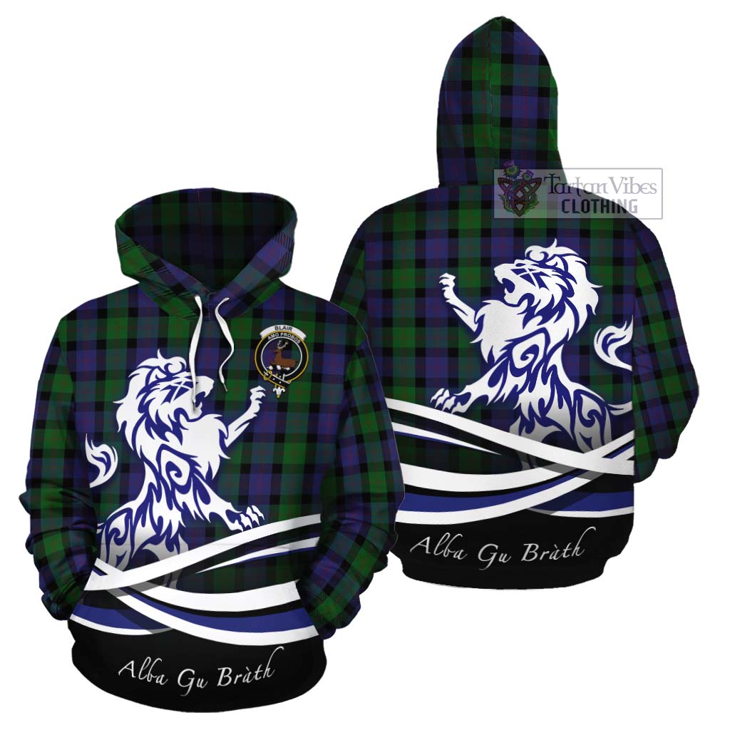 Tartan Vibes Clothing Blair Tartan Cotton Hoodie with Alba Gu Brath Regal Lion Emblem