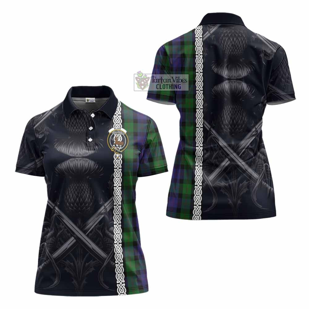 Tartan Vibes Clothing Blair Tartan Women's Polo Shirt with Family Crest Cross Sword Thistle Celtic Vibes